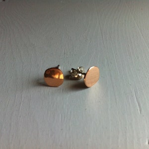 Gold stud earrings 14k pink gold sterling silver stud, gold studs, gold stud earrings, pink gold, silver, gold earrings. image 3
