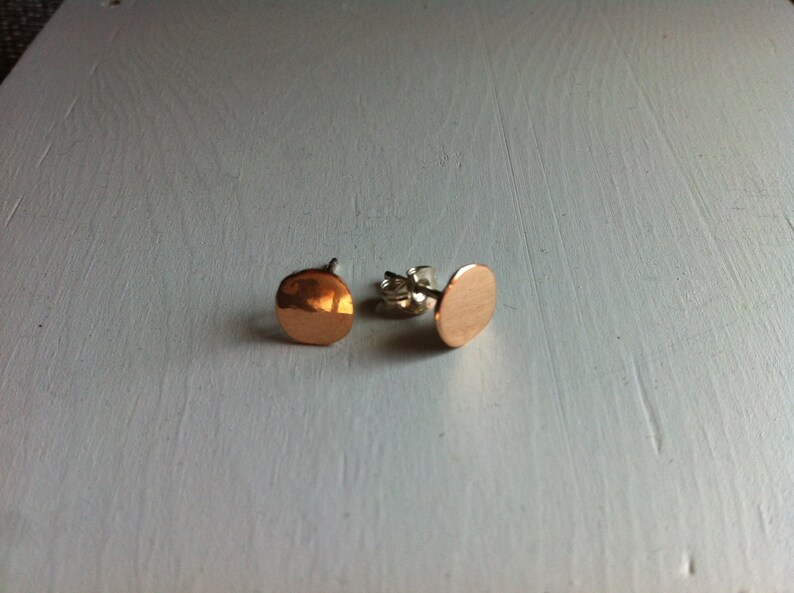 Gold stud earrings 14k pink gold sterling silver stud, gold studs, gold stud earrings, pink gold, silver, gold earrings. image 3