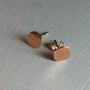 Gold stud earrings 14k pink gold sterling silver stud, gold studs, gold stud earrings, pink gold, silver, gold earrings. image 2