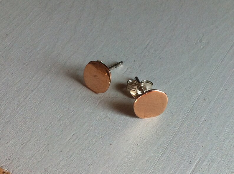 Gold stud earrings 14k pink gold sterling silver stud, gold studs, gold stud earrings, pink gold, silver, gold earrings. image 2