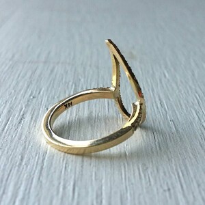 14k gold paisley ring, diamond pinky ring women, 14k gold pinky ring, leaf ring diamond, pave diamond ring gold, gold pave teardrop ring image 3