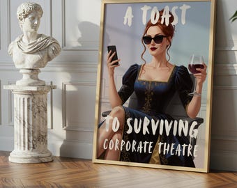 A Toast to Surviving Poster, funny Printable Wall Art, Office Wall Decor, Funny Office Art, Cubicle Decor, freelancer Gift, Dopamine Decor