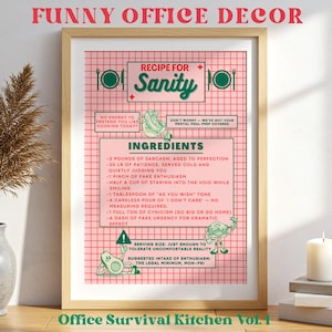 Recipe for Sanity – Funny Office Wall Art Poster, Weird Cubicle Decor, Desk Decor, Unique Wall Art, Funny Rude Office Prints, Coworker gift