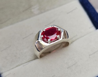 Luxurious Ruby Promise Ring, 925 Solid Sterling Silver Engagement Ring, Wedding Ring, Perfect Gift For Him