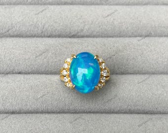 Natural Blue Opal Elegant Ring, 925 Solid Sterling Silver Engagement Ring, Party wear Ring, Promise Ring, Perfect Gift For Her