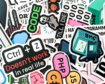 50pcs Programmer Stickers, Coding Meme Stickers Pack, Computer Humor Stickers, Waterproof Stickers for Laptop, Coding Setup, Water Bottle
