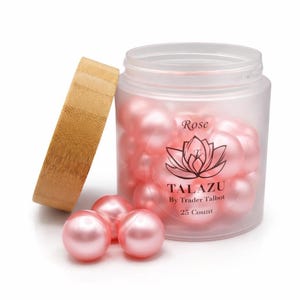 Rose Pink Bath Oil Beads | Aromatherapy Bath Pearls with Coconut Oil | Moisturizing Spa Gift | Relaxing Floral Scent Soak | 25 Count