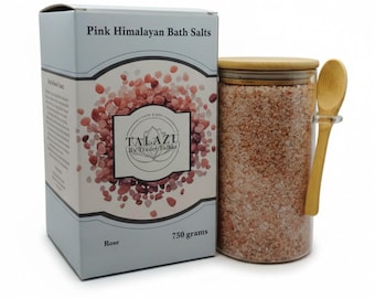 Sales de baño rosas del Himalaya con aroma a rosas: un baño de spa 100 % natural en frasco de vidrio reutilizable con tapa y cuchara de bambú (773 ml)
