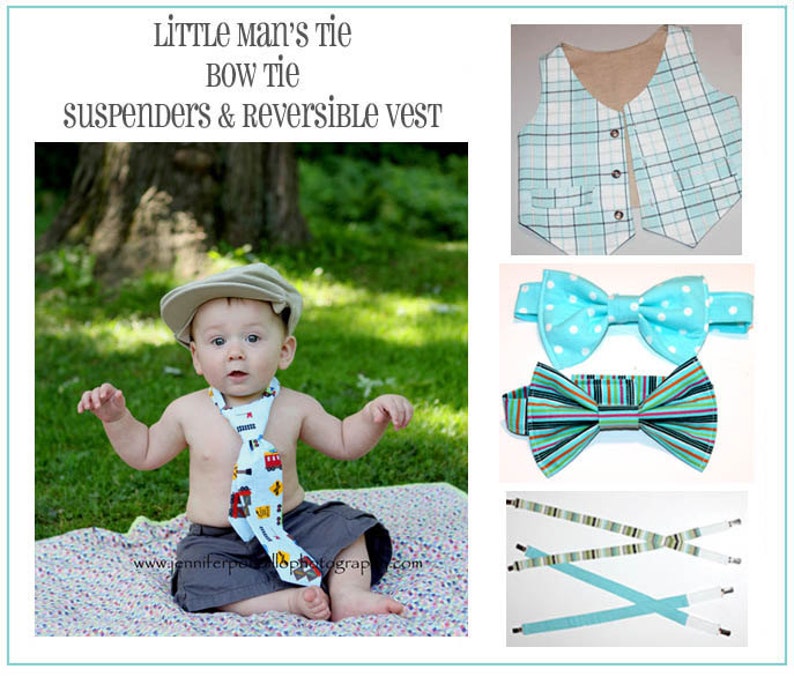 INSTANT DOWNLOAD Boys Pattern Special Tie, Bow Tie, Reversible Vest and Suspenders image 1