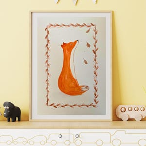 Fox watercolor poster | Original handmade illustration | Nature children&#39;s room decor | Personalized watercolor forest animal