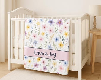 Couverture florale personnalisée pour bébé - lange avec prénom personnalisé, cadeau de baby shower