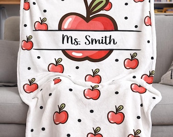 Personalized Teacher Blanket, Apple Classroom Fleece Throw