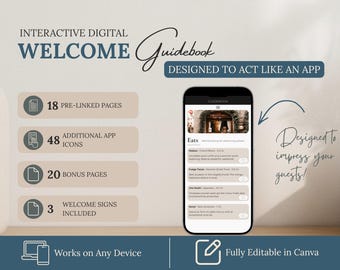 Airbnb Digital Welcome Book  | Interactive Guest Guidebook PDF | Welcome Guide | QR Code House Manual