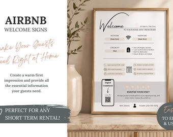 Editable Airbnb Welcome Sign Template | Canva Welcome Guide | QR Code Guest Guidebook Printable  | Salmon
