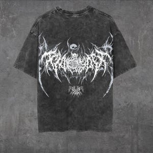 Y2K Skull Graphic T-Shirt: Washed Black Gothic Streetwear