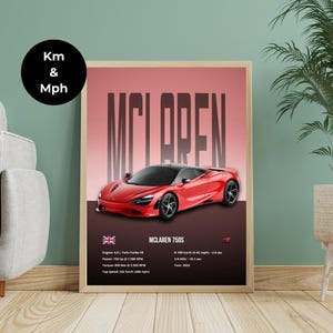 McLaren 750s autoposter: kunst aan de muur sportwagen (digitale download)