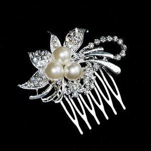 Rhinestone and Pearl Bridal Hair Comb Wedding Jewelry Crystal Flower Side Tiara EVETTE Collection FREE Shipping US CM004Lx image 1