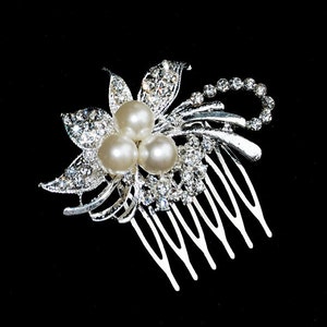 Rhinestone and Pearl Bridal Hair Comb Wedding Jewelry Crystal Flower Side Tiara EVETTE Collection FREE Shipping US CM004Lx