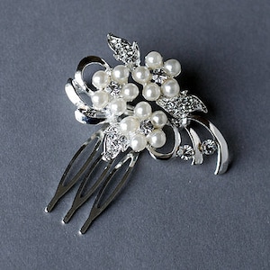Rhinestone and Pearl Bridal Hair Comb Wedding Jewelry Crystal Flower Side Tiara CM040LX