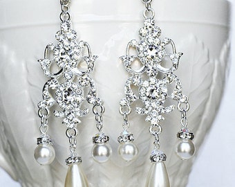 Bridal Earring Wedding Earring Rhinestone Chandelier Earrings Crystal Pearl Chandelier Earrings Bridal Wedding Jewelry ER042LX