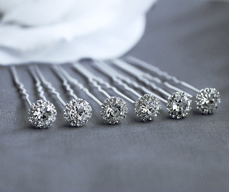 6 pcs Rhinestone Bridal Hair Pin Wedding Jewelry Crystal Bobby Hairpin Clip Accessories Silver HP035LX image 1