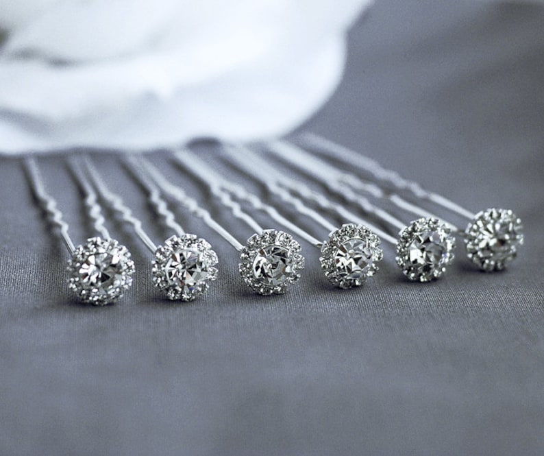 6 pcs Rhinestone Bridal Hair Pin Wedding Jewelry Crystal Bobby Hairpin Clip Accessories Silver HP035LX image 1