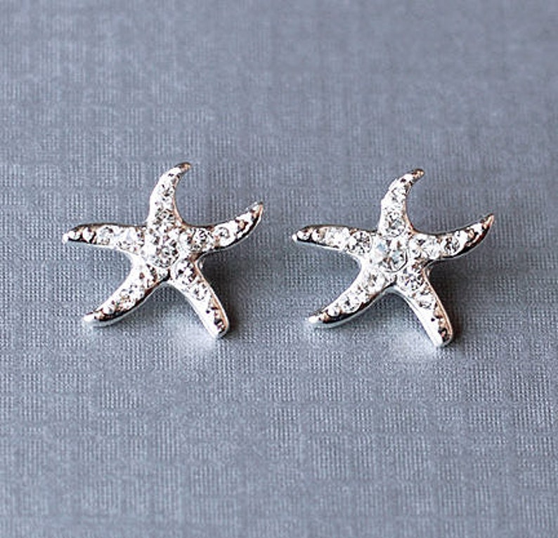 Bridal Earring Wedding Earring Rhinestone Earring Crystal Earring Beach Starfish Stud Earring Wedding Jewelry ER029LX image 1