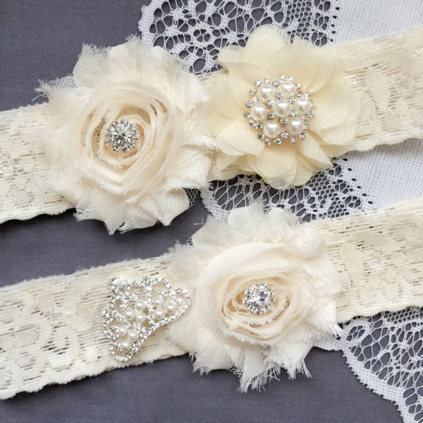 Wedding Garter Bridal Garter IVORY Garter Set Lace Garter Set Crown Tiara Rhinestone Crystal Pearl Garter Princess GR173LX