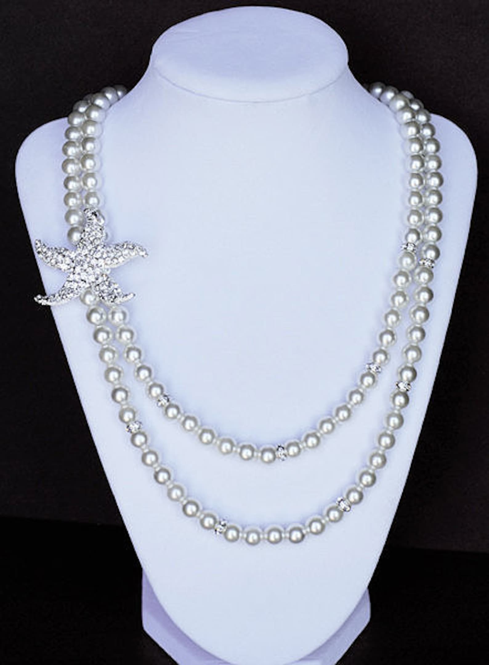 Bridal Pearl Rhinestone Necklace Double Strand Crystal Beach Etsy