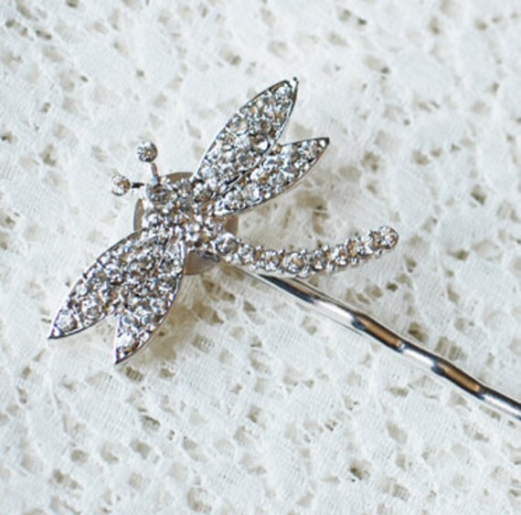 Rhinestone Bridal Hair Pin Dragonfly Wedding Jewelry Crystal Etsy