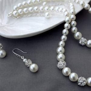 Bridal Pearl Rhinestone Necklace Bracelet Earring Jewelry Set Crystal Wedding Jewelry Set White or Ivory Pearl ST006LX image 5