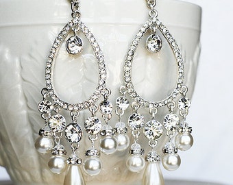 Bridal Earring Wedding Earring Rhinestone Chandelier Earrings Crystal Pearl Chandelier Earring Peacock Feather ER040LX