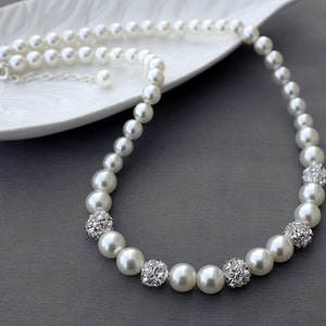 Bridal Pearl Rhinestone Necklace Bracelet Earring Jewelry Set Crystal Wedding Jewelry Set White or Ivory Pearl ST006LX image 2