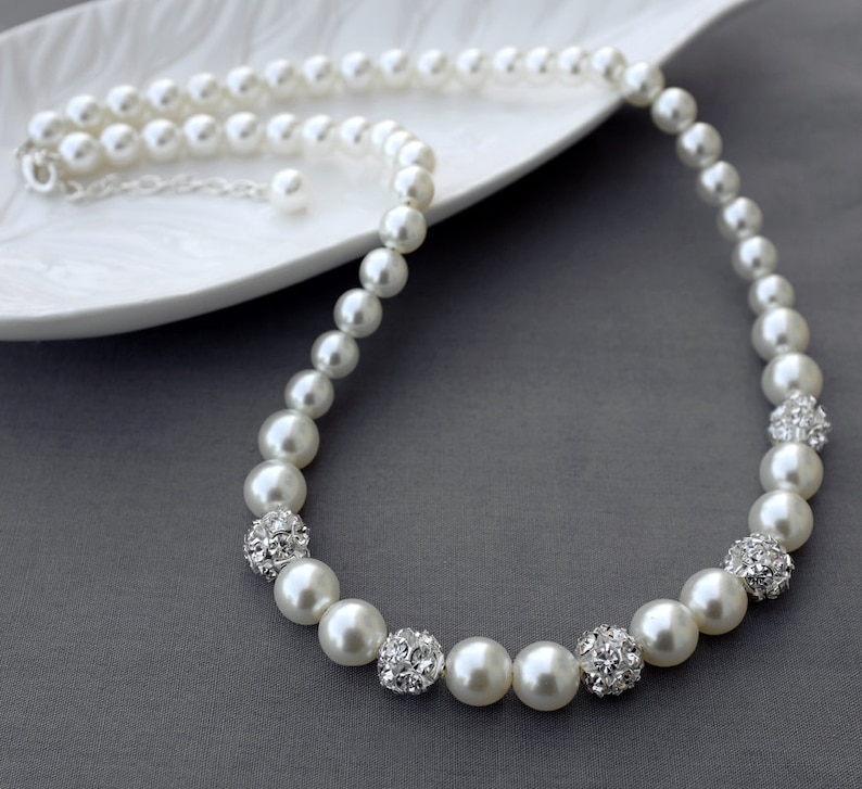 Bridal Pearl Rhinestone Necklace Bracelet Earring Jewelry Set Crystal Wedding Jewelry Set White or Ivory Pearl ST006LX image 2