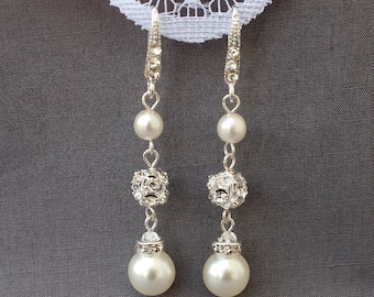 Bridal Earring Wedding Earring Rhinestone Earring Crystal Dangling Earring Pearl Earring Wedding Jewelry Bridal Jewelry ER051LX