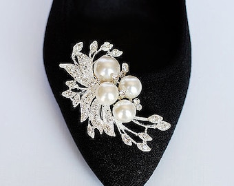 Bridal Shoe Clips Pearl Crystal Rhinestone Shoe Clips Wedding Party (Set of 2) BELLINI Collection SC020LX