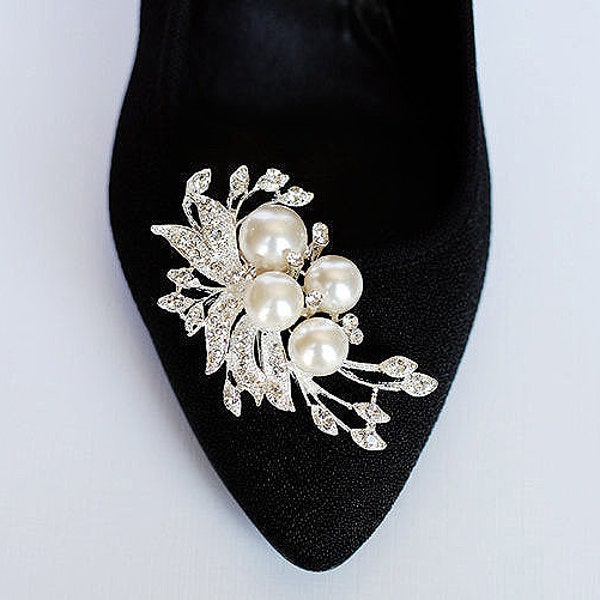 Bridal Shoe Clips Pearl Crystal Rhinestone Shoe Clips Wedding Party (Set of 2) BELLINI Collection SC020LX