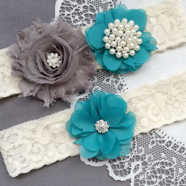 Wedding Garter Belt Set Bridal Garter Set Lace Garter Belt Rhinestone Garter Set Crystal Garter Ivory Grey Turquoise GR181LX