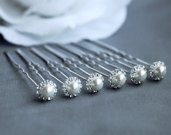 6 pcs Rhinestone Bridal Hair Pin Wedding Jewelry Pearl Crystal Bobby Hairpin Clip Accessories Silver HP034LX