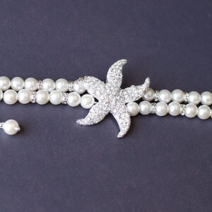 Bridal Pearl Rhinestone Bracelet Double Strand STARFISH Crystal Beach Wedding Jewelry BL009LX image 2