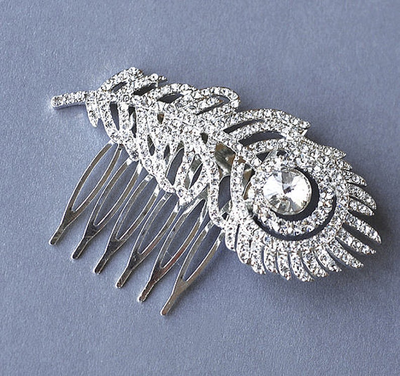 Rhinestone Bridal Hair Comb Wedding Jewelry Crystal Peacock Etsy