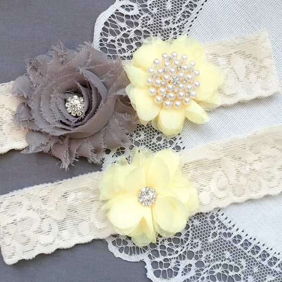 Wedding Garter Belt Set Bridal Garter Set Ivory Lace Garter Belt Light Yellow Garter Set Rhinestone Crystal Pearl Garter GR192LX