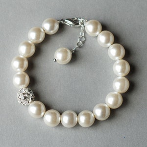 Bridal Pearl Rhinestone Necklace Bracelet Earring Crystal Wedding Jewelry Set White or Ivory Pearl ST001LX image 3