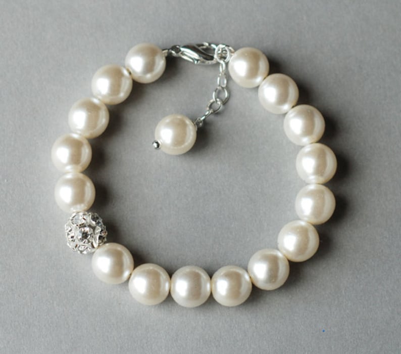 Bridal Pearl Rhinestone Necklace Bracelet Earring Crystal Wedding Jewelry Set White or Ivory Pearl ST001LX image 3