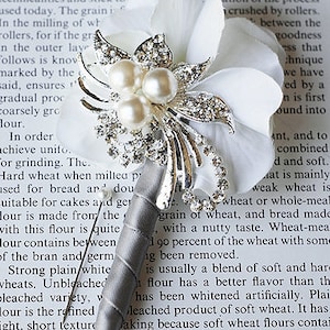 Hydrangea Boutonniere Corsages Pearl Rhinestone Crystal Silver White Grey 25% off BN002LX image 1