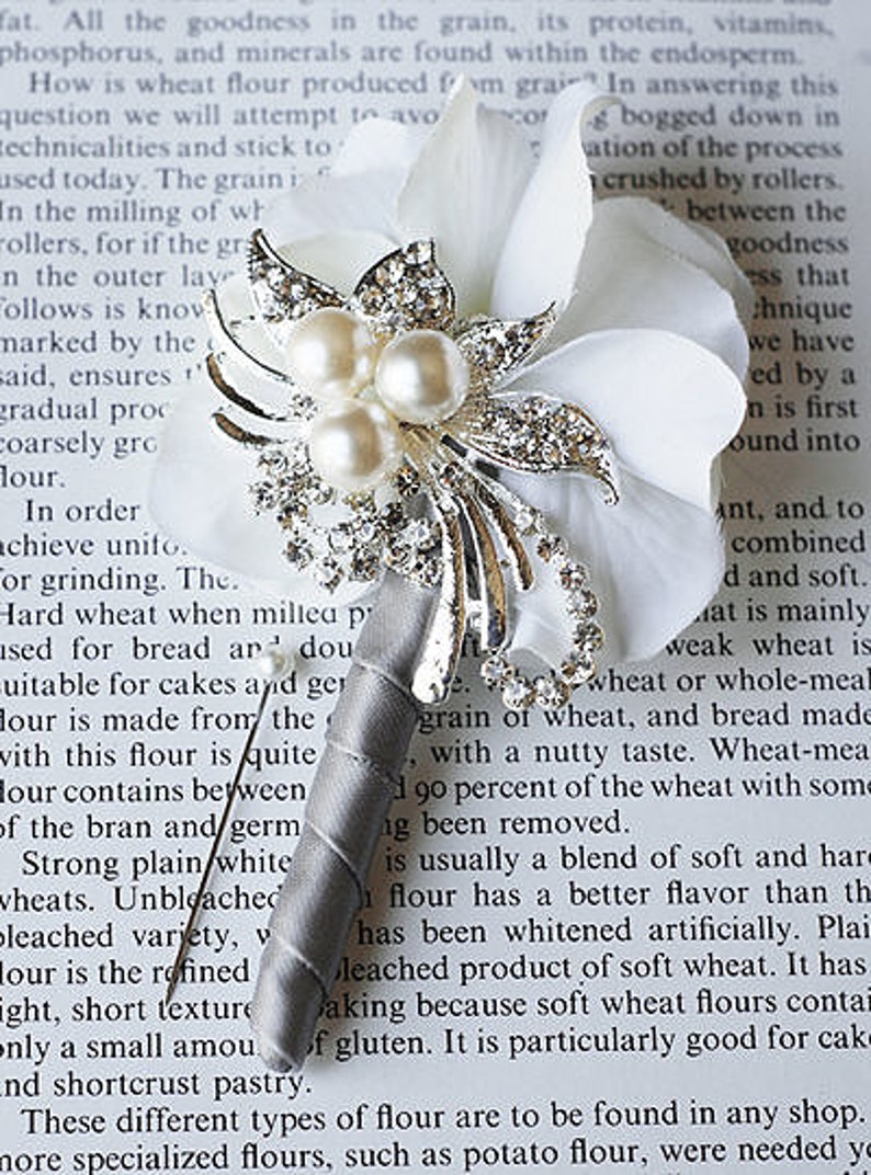 Hydrangea Boutonniere Corsages Pearl Rhinestone Crystal Silver White Grey 25% off BN002LX image 1