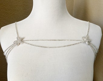 Bridal Starfish Rhinestone Necklace Crystal Shoulder Necklace Wedding Jewelry Bridal Jewelry Wedding Dress Accessory SN002LX