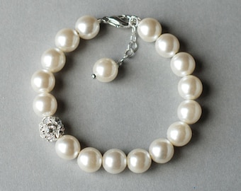 SALE Bridal Pearl Rhinestone Bracelet Crystal Wedding Jewelry White or Ivory BL007LX