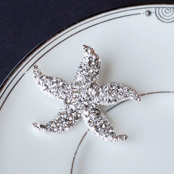 SALE Rhinestone Bridal Brooch Pin Crystal Starfish Brooch Pin Beach Wedding  Jewelry BR001LX - Main Image