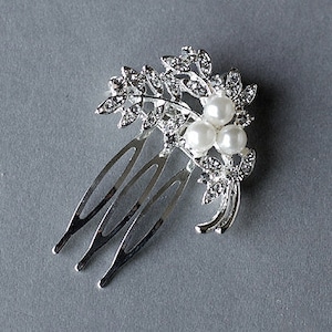 Rhinestone and Pearl Bridal Hair Comb Wedding Jewelry Crystal Flower Side Tiara CM041LX